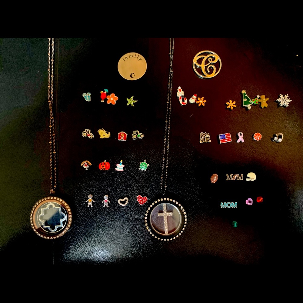 Origami Owl 2 18 inch necklaces with lockets over 30 charms